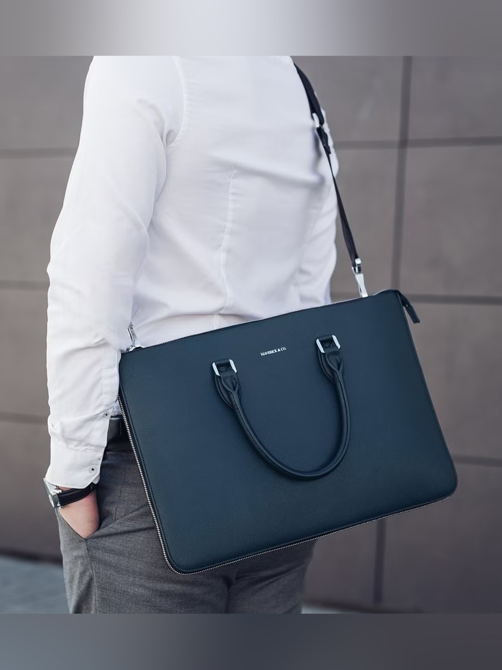 NWT Maverick & Co. Limitless Voyage Navy Blue Laptop Briefcase Crossbody Bag